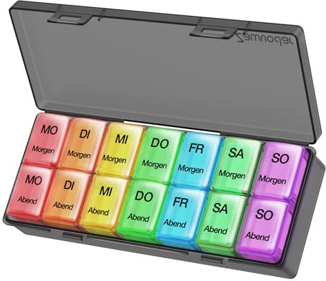 Tablettenbox 7 Tage 2 Fächer, Zawuodar Große Pillendose Morgens Abends 14 Fächer Wöchentlicher Medikamentendosierer Pillenbox-Mehrfarbig (Große)