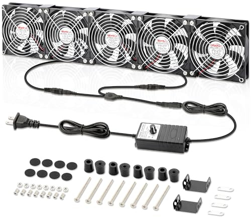 Wathai 5x 120mm Gehäuse-Computerlüfter mit Netzstecker, Dual-Ball-Lager | Drehzahlregler für externe GPUs, Serverrack-Schränke, Hühnerställe und Fensterentlüftung/Kühlung