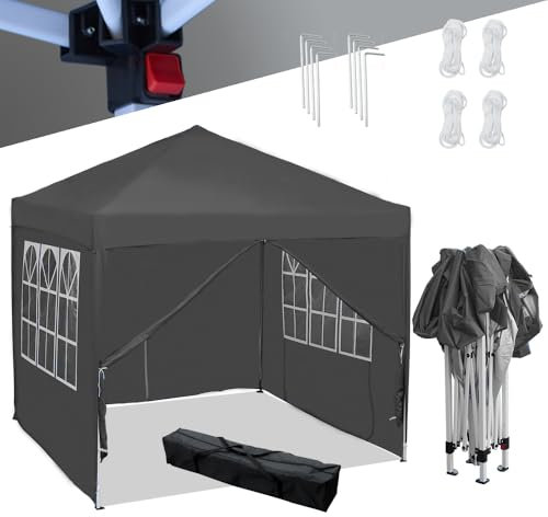 Mingone Faltpavillon Wasserdicht Pavillon 3x3m Partyzelt Pop Up Gartenzelt Weidezelt PE Bierzelt UV Schutz 50+ Festzelt mit 4 Seitenteilen，dunkelgrau