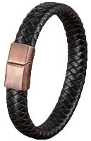HUIANGLIYG Armband Herren, Herrenarmband Aus Echtem Leder, Geflochten, Klassisch, Handgefertigt, Gewebt, Schwarz, mit Magnetverschluss, Breiter Punk Armreif, Geschenk für Ehemann, Sohn, Vater, Ros