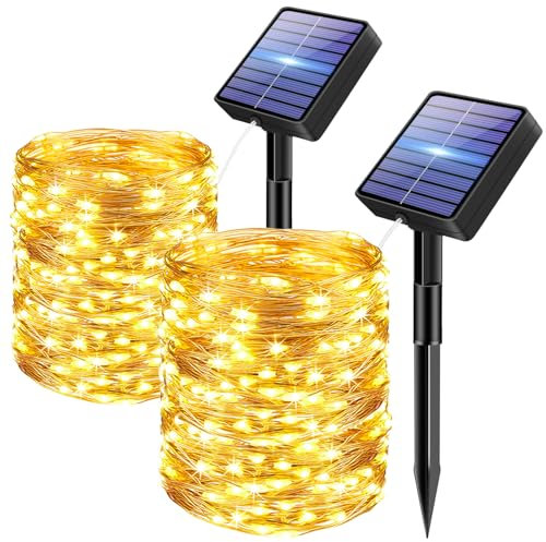 bitjam 2 Pack Solar String Lights Outdoor Garden, Total 30M/98FT 300 LED Fairy Lights Solar Powered Waterproof, 8 Modes Copper Wire Light for Patio Yard Wedding Christmas Party Decor, Warm White