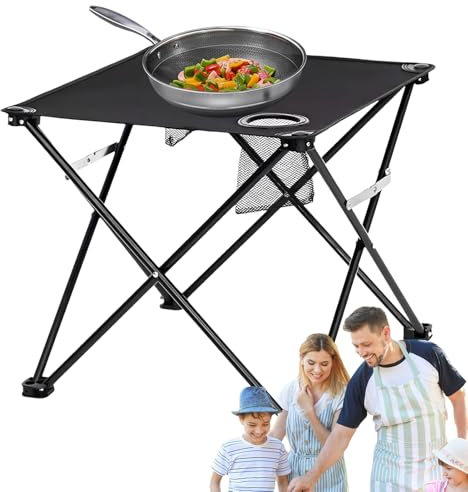 Tavolo pieghevole per campeggio – Tavolo leggero pieghevole con 2 portabevande | Outdoor Compatto tavolo da campeggio per escursioni, picnic, giardino, terrazza, balcone