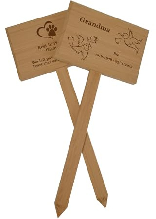 Solid Oak Engraved Memorial Plaque with Ground Stake – Weatherproof Wooden Garden Grave Marker – Custom Text or Image – Handmade Outdoor Tribute Sign (15x10cm / 25x15cm)