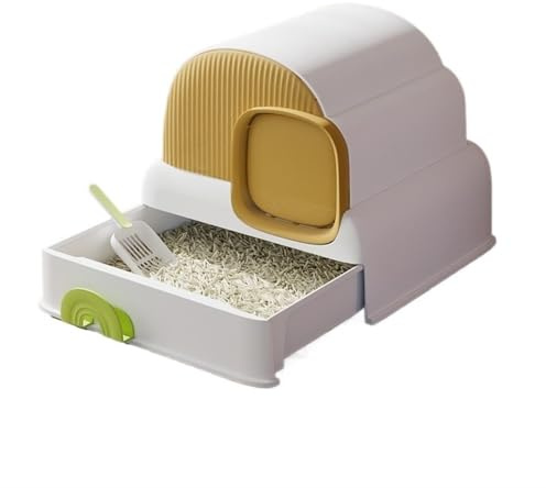 Caja de Arena, Caja de Arena for Gatos Cerrada con Tapa y cajón, antisalpicaduras y fácil de Limpiar Caja de Arena para Gatos(White)