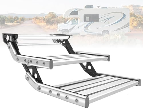 Zertylre Manuelle Wohnmobil Treppe, Faltbar, Manuelle Wohnmobiltreppe, Belastbarkeit 150 Kg, Campingtreppe Aus Edelstahl FüR Wohnmobile(Doppeldecker)