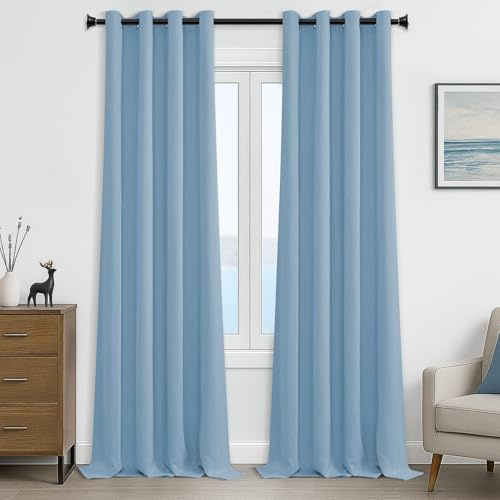 MRTREES Blue Blackout Curtains 108 Inch Drop, Extra Long Thermal Eyelet Curtains for Bedroom Living Room Door Room Divider, 2 Panels 228x275 CM 90x108 Inch Sky Blue