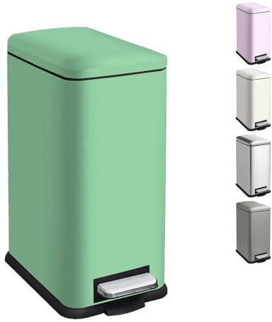 Ullege Kitchen Bin,17L Rubbish Bin with Soft Close,17 Litre Pedal Bin with Inner Bucket, Stainless Steel Pedal Bin for Kitchen, Living Room and Office,Green