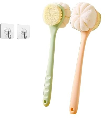 2-in-1 Duschbürste 40cm Stiel-Duschschwamm & Rücken Peelingbürste,Entfernt abgestorbene Haut, fördert Lymphe. Inkl. 2 Haken,Grün
