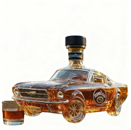 Livoravoli Whiskey Decanter, 400ml Sports Car Shape Glass Bottle, 3D Racing Car Design, Unique Gift for Men, Dad, Husband, Home Bar and Party Centrepiece (B)