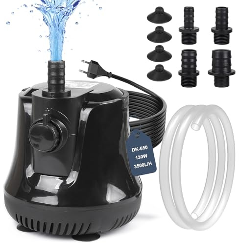 EFUTURETIME Aquarium Pumpe 130W 3500L/H Wasserpumpe Klein mit Schlauch Tauchpumpe Leise Springbrunnenpumpe 5M Hub Teichpumpe Zimmerbrunnen Pumpe für Gärten Schwimmbad Hydrokultur Brunnen