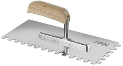 blizz-z Profi Zahnkelle mit Holzgriff - Zahnung 8 x 8 mm - 1 Stück | Blattlänge 280 mm, Blattbreite 130 mm - aus Edelstahl rostfrei - zum hohlraumfreien Verlegen - Made in Germany