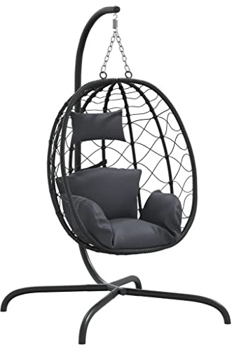 Genérico Sillón Colgante con Forma de Huevo y cojín Antracita de ratán sintético y Acero,Casa y jardín,Jardín,Artículos de Exterior,Balancines de jardín,Antracita,21.2 kg,360045