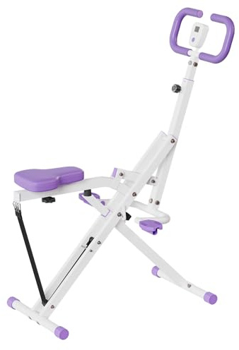 Foldable Squat Assist Trainer, Rowing Machine Exercise Equipment w/Adjustable Resistance, Home Gym Training Machine for Arm, Glute & Leg Workout (White)