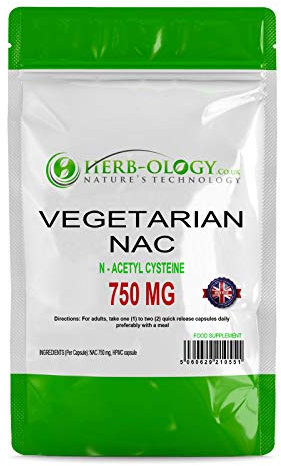 Herb-Ology N Acetyl Cysteine NAC Supplement | 60 N-Acetyl Cysteine Vegetarian Capsules - 750mg per Capsule | N-Acetylcysteine Supplements | Free from Fillers & Manufactured in The UK