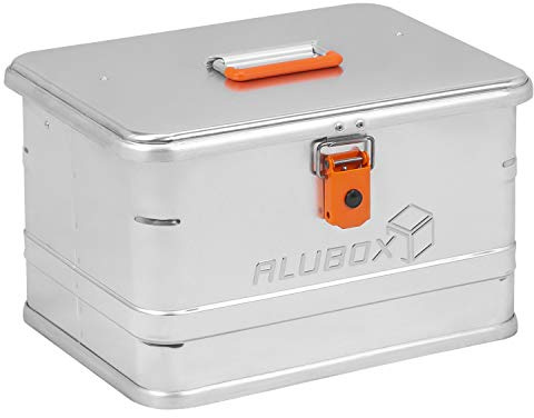 Alubox® Aluminiumbox 29 Liter Alukiste mit Deckel, extra stabiles 1 mm Aluminiumblech, Außenmaße (43 x 34 x 27 cm) staub/spritzwassergeschützt Transportbox Aufbewahrungskiste Metallkiste