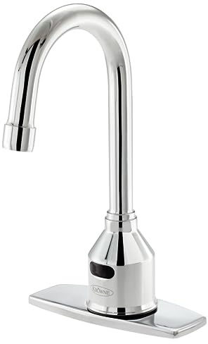 Krowne 16-649P Krowne Royal Series Electronic Faucet, deck mount, single hole, 4-1/2 rigid gooseneck spout, deck plate, infrared sensor, battery powered (4 AA alkaline 1.5V batteries) or power supply