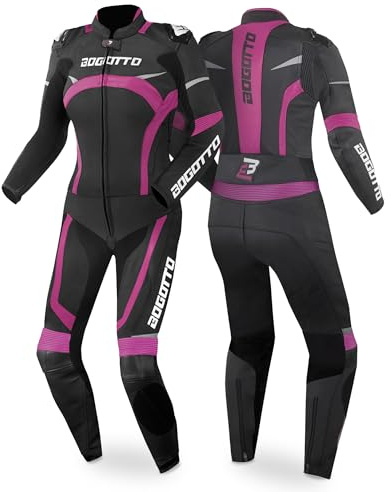 Bogotto Misano 2-Teiler Damen Motorrad Lederkombi, schwarz/fuchsia, 38