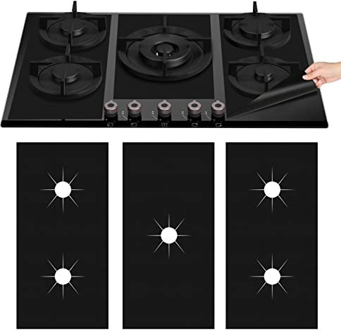 Finetoknow Cubre fogones de cocina con 5 fuegos de gas, 3 unidades, resistente protección de teflón al calor, 52,8 x 78 cm, tapa reutilizable, limpieza rápida