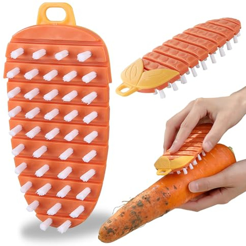 Vegetable Fruit Cleaning Brush,Non Slip Quick Cleaning Without Damaging Vegetable Fruit Peel,Pack of 2,Orange