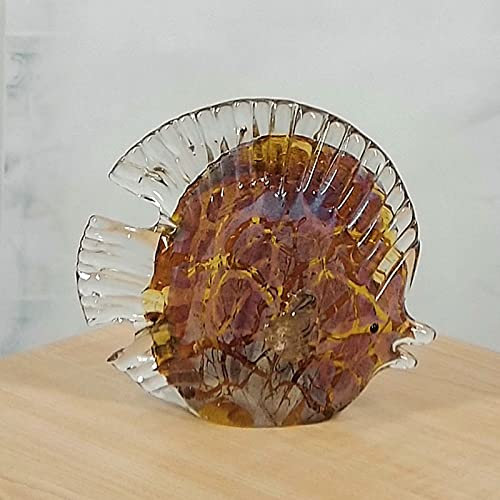 DECRZPB Glasfigur bernsteinfarbener tropischer Fisch handgefertigt Briefbeschwerer aus geblasenem Kristallglas Glasurkunst für Tischdekoration Heimdekoration
