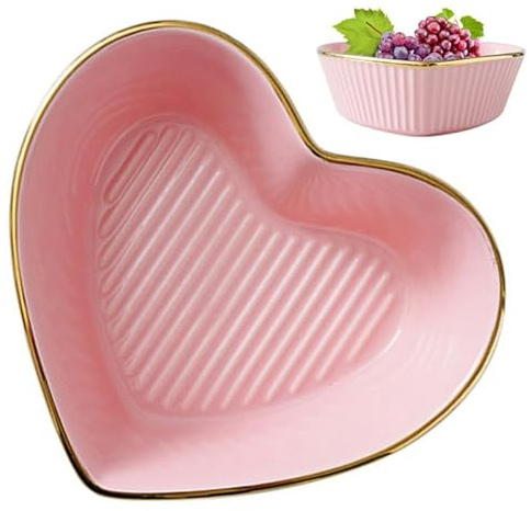 STOBAZA Herzförmige Keramik Salatschüssel Rosa Große Salatschüssel 6.69 X 6.02 X 2.36 in Für Obst Snacks Suppe Frühstück Küche Haushalt Partys Hochzeiten Restaurants
