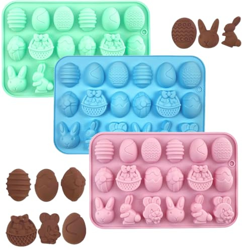 3 stycken påskhare silikonform, silikonform hare, påsk silikon chokladformer, 18 håligheter, påsk bakform kakform, för tillverkning av choklad, kakor, kex, handgjord tvål