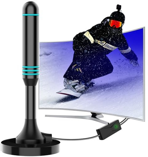 Antenna TV – Forte base magnetica antenna TV digitale da interni per una facile installazione, ricezione a lungo raggio per canali locali, facile installazione – cavo coassiale HDTV da 5 m