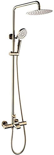 ASerZenith Duschsystem, thermostatisches Gold-Luxus-Duscharmaturen-Set, Messing-Umstellmischer, Wasserfall-Regendusche mit 10-Zoll-Regenduschkopf und Handbrause, Wand-Duschset, A