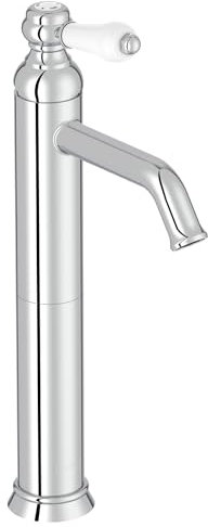 Jacob Delafon - Mitigeur lavabo bec haut Louise - Design Rétro, poignée céramique - Économie d’eau - 17x36,2x5,5 cm - Finition Chrome - E24361-CP