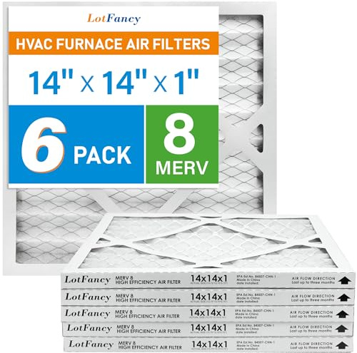 LotFancy 14x14x1 Air Filter MERV 8, 6-Pack Pleated for Home Furnace HVAC AC | Actual 13.75x13.75x0.75 in, Captures Dust, Pet Hair, Pollen, Pleated Design, Standard 1-inch for HVAC & Furnace Systems
