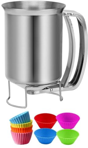 Qezodsx 2 en 1 800 ML Distributeur de Pâte en Acier Inoxydable avec Poignée à Pression, Verseur à Crêpes, Pichet à Pâte pour Mélanger Les Ingrédients de Cuisson