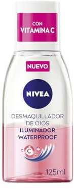 NIVEA Desmaquillador de Ojos Iluminador Waterproof (1 x 125 ml), desmaquillante para contorno de ojos resistente al agua, limpiador facial energizante de fórmula bifásica con Vitamina C