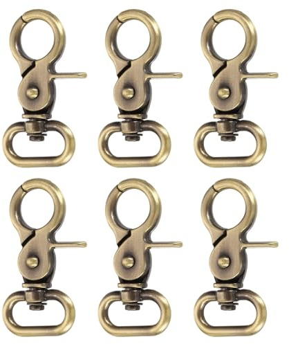 sourcing map Karabinerhaken mit Drehgelenk, 20 mm, robuste Zinklegierung, Metall, Karabinerverschluss, Schlüsselband-Clips für Gurte, Taschen, Gürtel, Lederwaren, gebürstetes Messing, 6 Stück