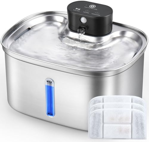 BOORCA Wireless Cat Water Fountain Stainless Steel, 169oz/5L Cordless Smart Pet Water Fountain with 5000mAh Battery & Ultra Quiet Pump, Automatic Pet Water Dispenser for Cats & Dogs, 3 Filters