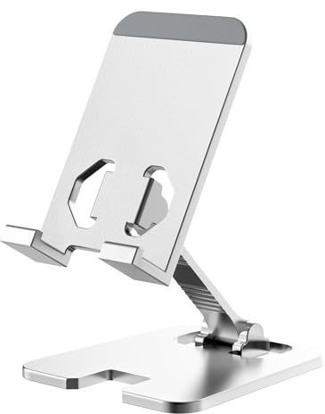 Yisica Foldable Phone Holder Stand for Desk, Adjustable Dual Folding Metal Phone Holder Tablet Portable Cellphone Cradle for Phone 15 14 13 12 11 Pro Xs Xs Max Xr X 8, All Phones