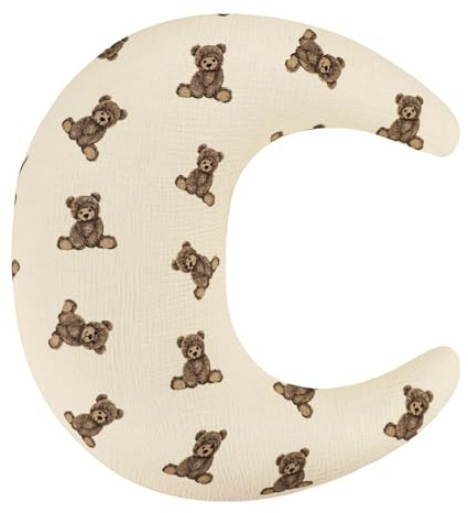 SWESEN Muslin Nursing Pillow Cover, Soft Removable Cover for Breastfeeding Pillows, Pillow Slipcover for Baby Boys and Girls, Comfortable & Breathable, Bear, Washable (Only Cover)