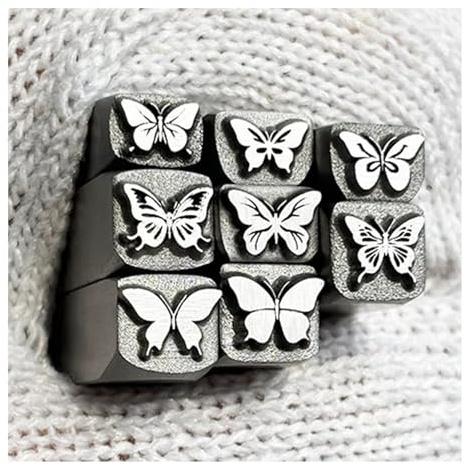 CYHTYM Schlagzahlen Set mit 8 Stempelwerkzeugen für Metallstempel mit Schmetterlingskörper, für Schnitzen von Armbändern, Anhängern und Ringen