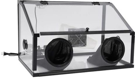 Fully Enclosed Dust Box 110v 30w Electric Grinding Table Polisher Dust Box with 5.9-Inch Hole Diameter, Acrylic Cover Dust Box with Fan and LED Light for Polishing Machine