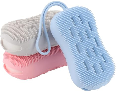 Cabilock Cepillo de Masaje para Baño 3 Piezas de Silicona y Esponja Función de Masaje y Colgante Color Aleatorio para Cara y Mano Cuidado Personal