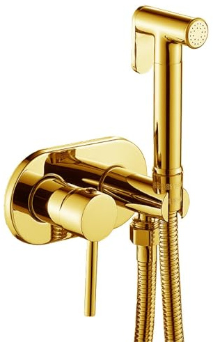 Gold Brass Wall Mounted Hot & Cold Bidet Sprayer Kit - Portable Toilet Cleaner with Faucet Handheld Water Sprayer for Bathroom Hygiene