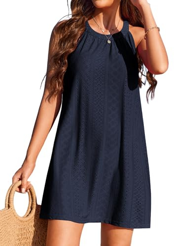 Ekouaer Vestido de Playa Mujer Cuello Redondo Bikini Cover Up Sin Mangas Vestidos Cortos Playa Holgado Ropa de Playa Casual S-XXL