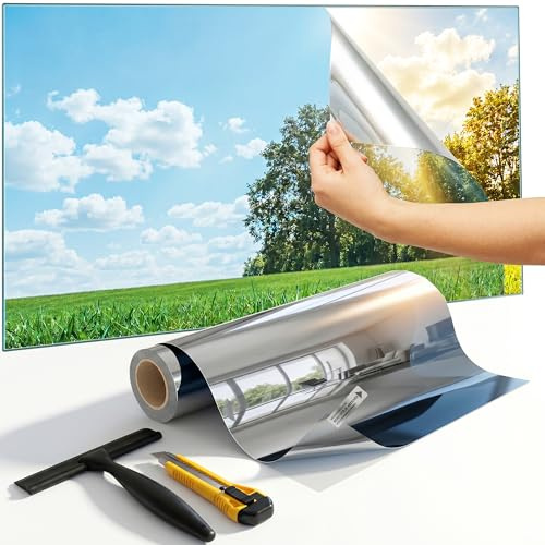 Fyuein Film Miroir Fenêtre sans Tain - Anti Chaleur (90% IR) & Anti UV (99%) - Film Solaire Électrostatique avec Kit de Pose Complet
