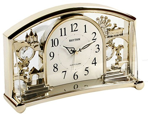 Rhythm Gilt Mantel Clock - Analogue 12 Hour Display Quartz Gold Fantasy