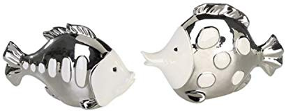 Moderne Skulptur Fisch Badezimmerdeko aus Keramik weiß/silber Länge 15 cm Höhe 10 cm - 1 Stück