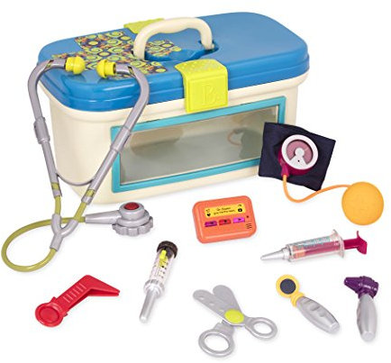 B. toys by Battat toys Arztkoffer Kinder 10 Teile mit Zubehör – Fieberthermometer, Spritze, Stethoskop und mehr – Spielzeug ab 18 Monaten, BX1110Z, Mehrfarbig, Einheitsgröße