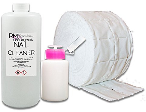 1000ml Nagel Cleaner Isopropanol Sparset - 500 Zellstofftupfer - Dispender Pumpflasche für Nageldesign