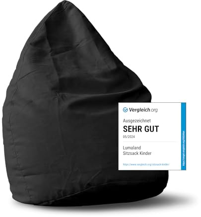 Lumaland Sitzsack Luxury 60x45cm | Microvelours Beanbag mit extra weichem & robustem Stoff | Für Erwachsene & Kinder| Ideal geeignet für Kinderzimmer | Sessel & Stuhl Bean Bag [Schwarz]