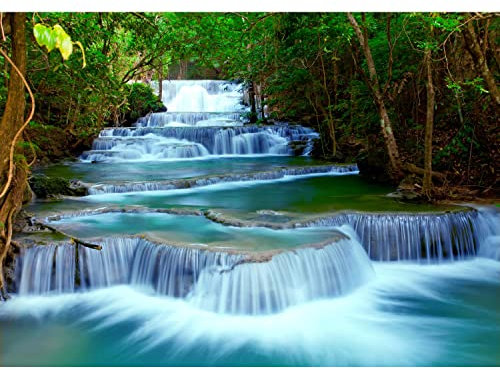 Runa Art Fototapete Wasserfall Vlies 352 x 250 cm Vlies Tapeten XXL Moderne Wandtapete Wohnzimmer Schlafzimmer Grün Blau 9036011b