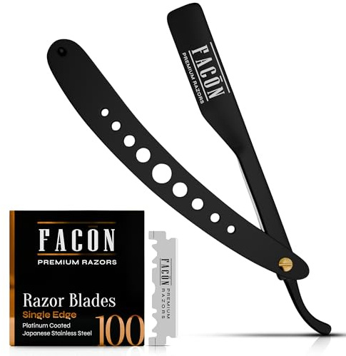 Facón Straight Razors for Men - Professional Barber Straight Edge Razor Kit with 100 Blades, Classic Stainless Steel Barbero Shaver for a Smooth & Precise Shave, Premium Barber Razor for Men's Shaving
