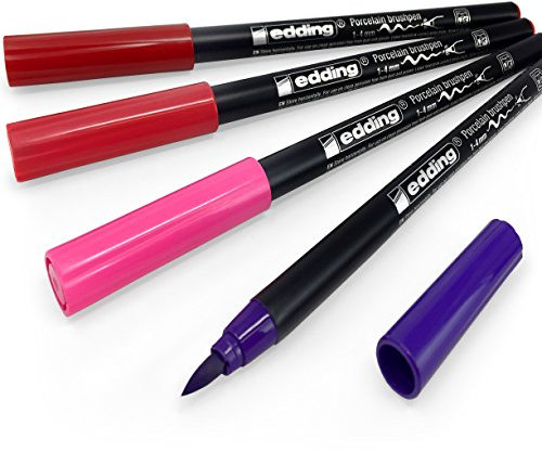 Edding 4200 Porzellan-Pinselstift, 1-4 mm, 4 Stück, Blütentöne